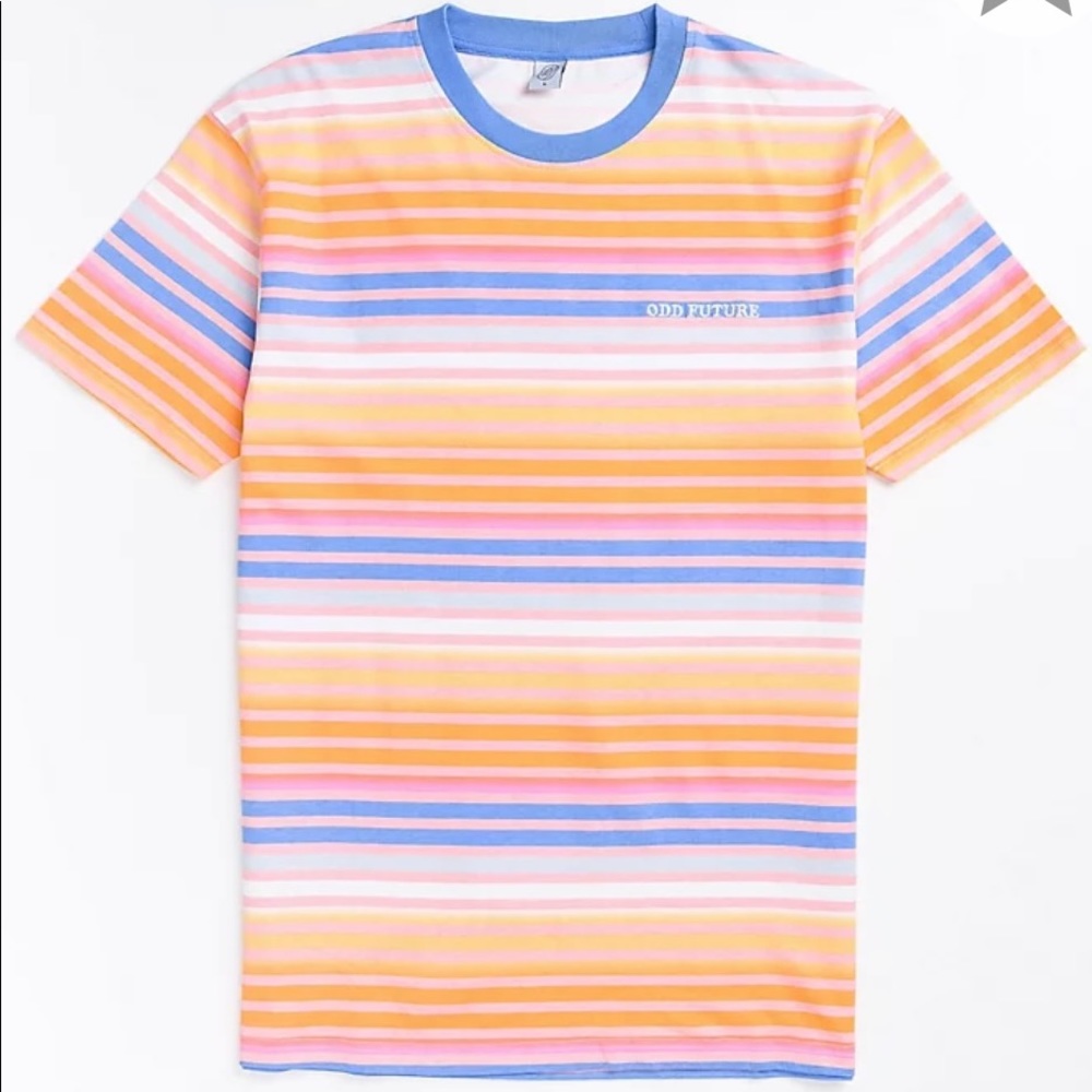 Odd Future Sunset Orange Blue & White Stripe Knit T Shirt in Medium